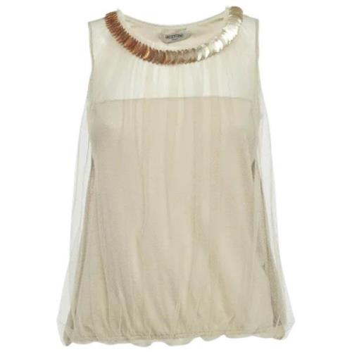 Pre-owned Beige Mesh Valentino Topp