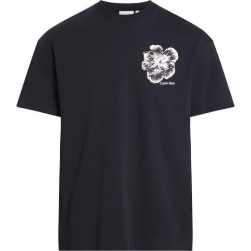 Black Calvin Klein Embroidered Night Flower T-Shirt T-Skjorter Topper