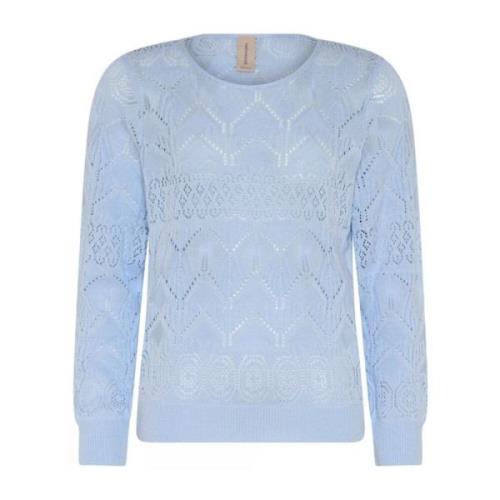 Lys Blå Openwork O-Neck Pullover