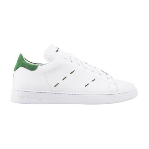 Grønne Lave Sneakers i Hvitt Skinn
