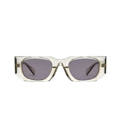 Unike solbriller med uregelmessig grå ramme og grå linser