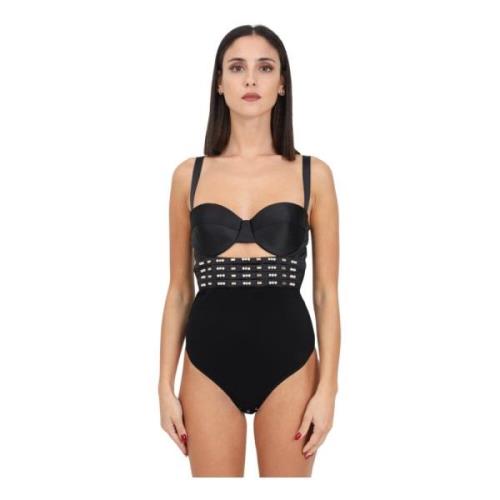 Svart sateng bodysuit med broderi