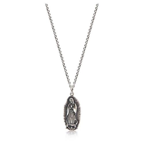Men's Silver Necklace with Our Lady of Guadalupe Pendant