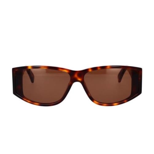 Geometriske solbriller med Havana-ramme og brune organiske linser