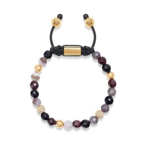 Women's Beaded Bracelet with Botswana Agate, Garnet, Agate and Gold