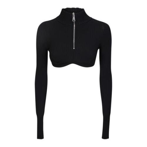 Sort Ribbestrikket Half-Zip Top