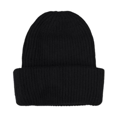 Sort Ribbestrikket Kasjmir Beanie