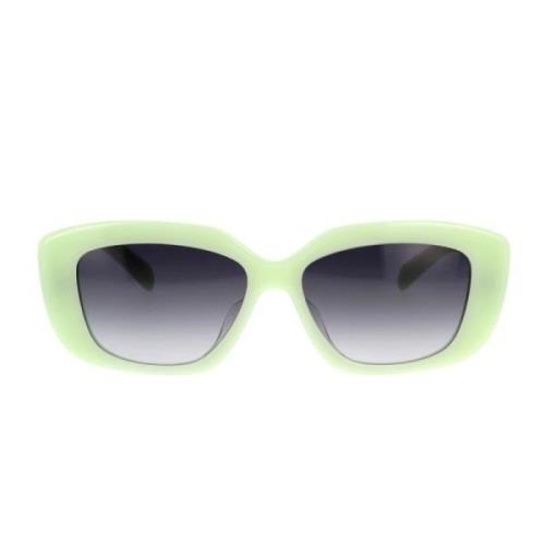 Geometriske solbriller med opalgrønn ramme og brune gradientlinser