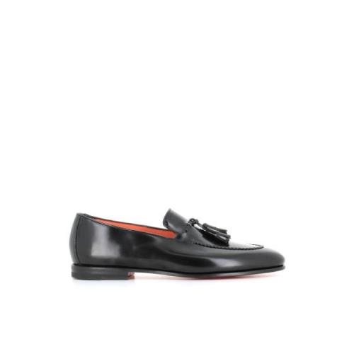 Sorte børstet skinn tassel loafers