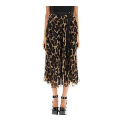 Leopardmønstret Chiffon Midi Skjørt