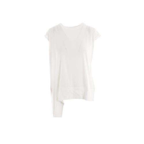 Asymmetrisk Hvit Bomull Jersey T-skjorte