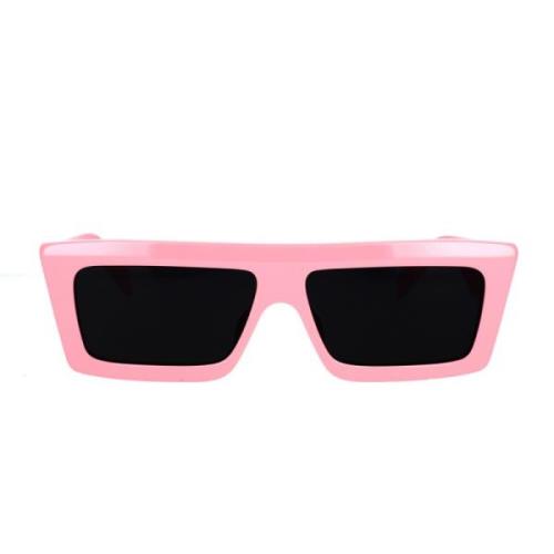 Glamorøse firkantede solbriller i rosa acetat med grå organiske linser