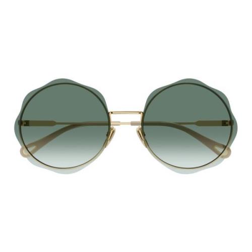 Runde solbriller i metall med tykke linser