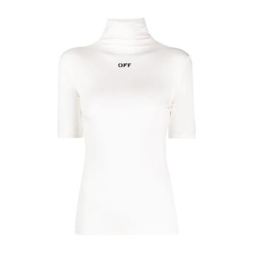Hvit Høyhalset T-skjorte med Svart Logo Print