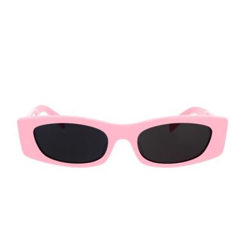 Geometriske solbriller i rosa acetat med mørke røykfargede linser
