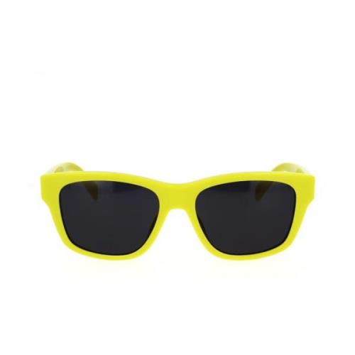 Geometriske solbriller med gul fluorescerende ramme og grå linser