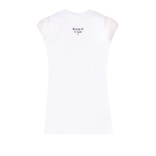 Hvit Ermeløs Bomull T-Skjorte med Frontprint