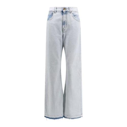 Blå Wide Leg Jeans med knapp og glidelås