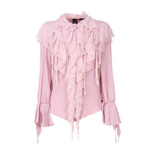 Silkeblanding Rosa Skjorte med Rysjer