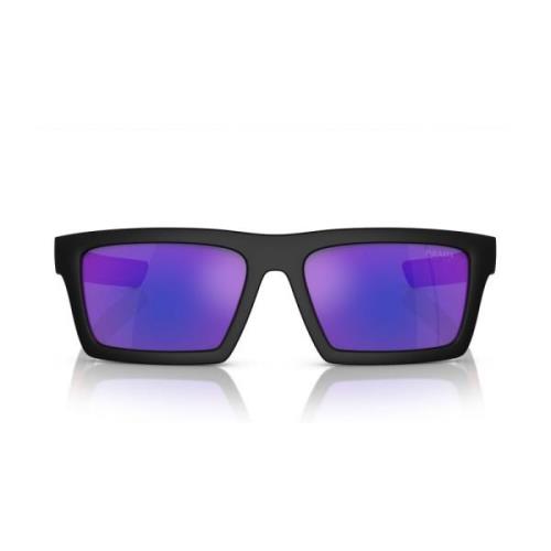 Sporty solbriller med mørke lilla speilende linser