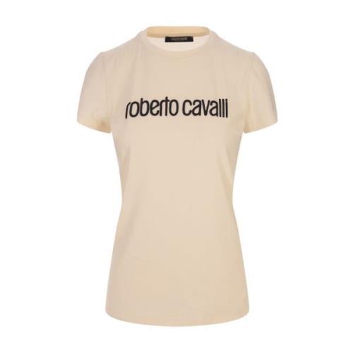 Ivory Stretch Bomull T-skjorte med Logo Broderi