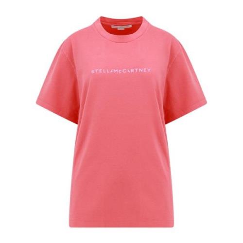 Rosa Ribbet T-skjorte med Logo Print