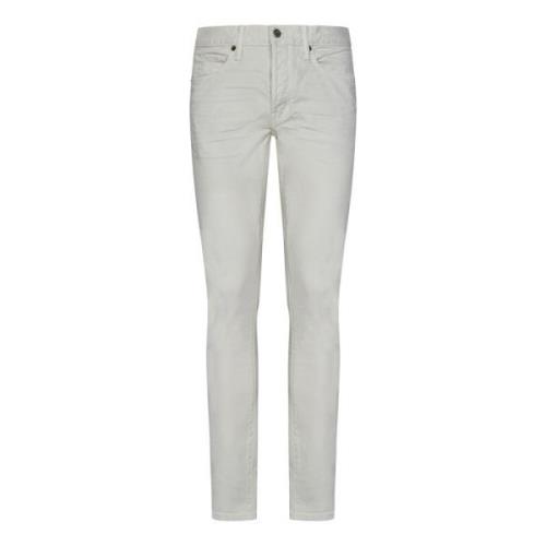 Smal passform hvite jeans med knappelukking