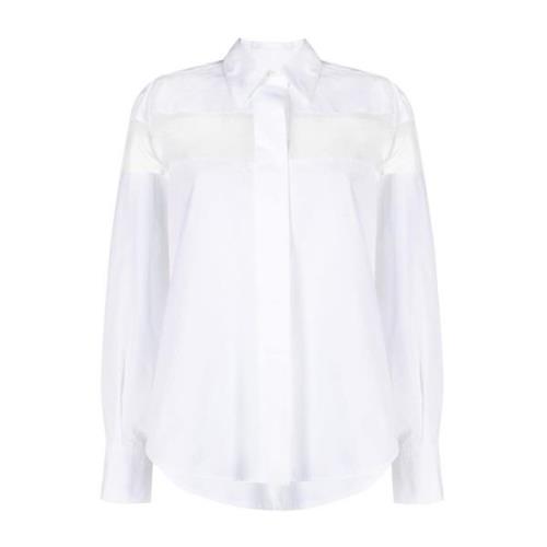 Hvit Sofistikert Bomullsskjorte med Gjennomsiktig Organza Innlegg
