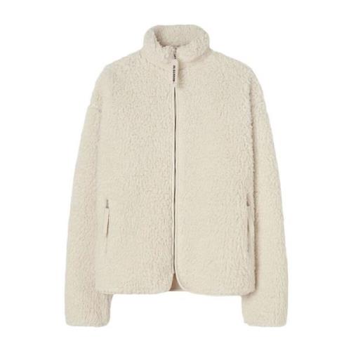 Hvit Faux-Shearling Glidelås Cardigan