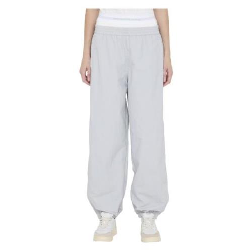 Grå Crinkle Nylon Track Pants med Elastisk Midjebånd