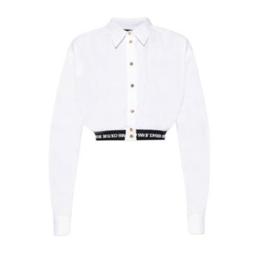 Hvit kortermet skjorte med svart elastisk kant og hvitt trykt logo - S...