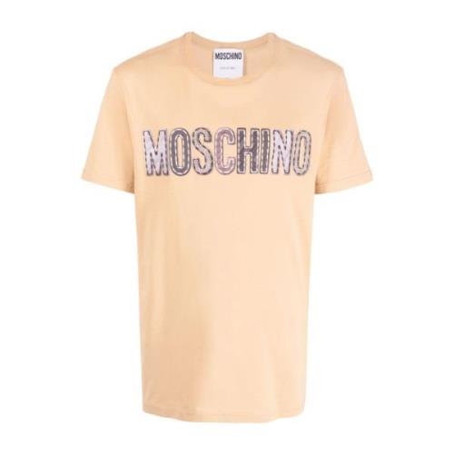 Logo-Patch Bomull T-skjorte, Beige