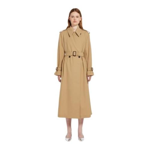 Beige ullblanding dobbeltspent trenchcoat