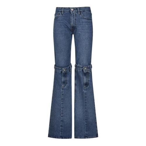 Blå Flare Jeans med Metall Detaljer