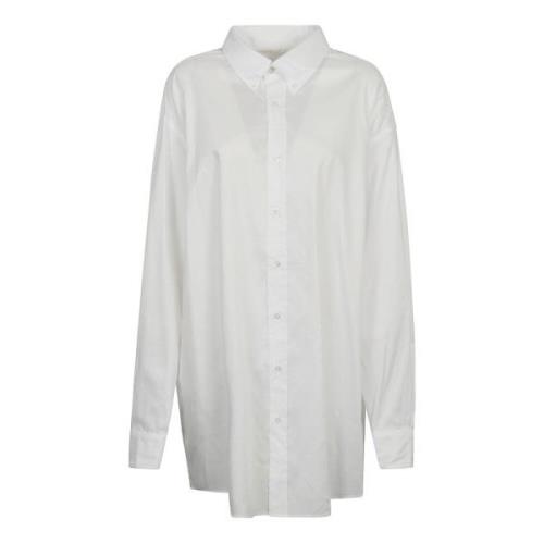 Hvit Oversize Langarmet Skjorte