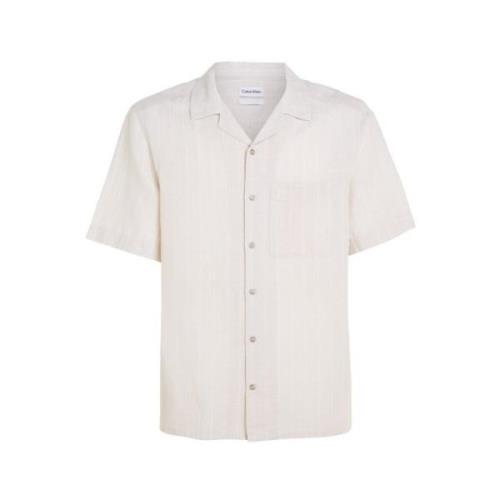 Beige Calvin Klein Linen Cotton Stripe S/S Shirt Overdeler