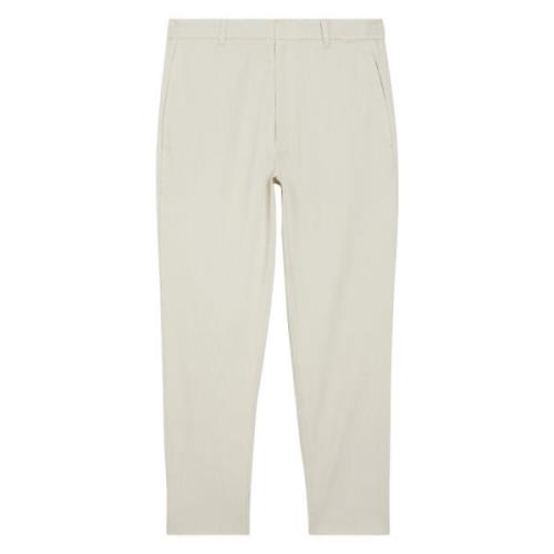Beige Calvin Klein Cotton-Linen Cropped Tapered Bukser Jeans
