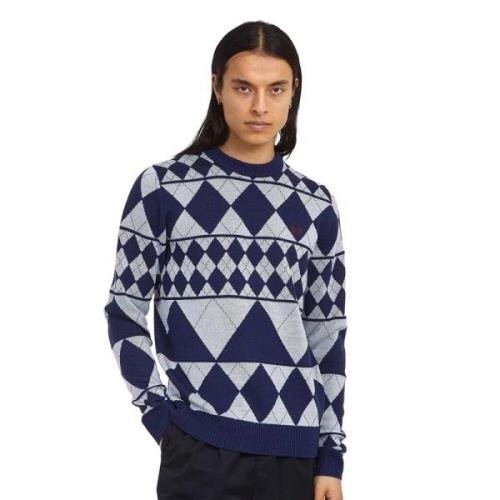 Panel Argyle Crew Neck Sweater