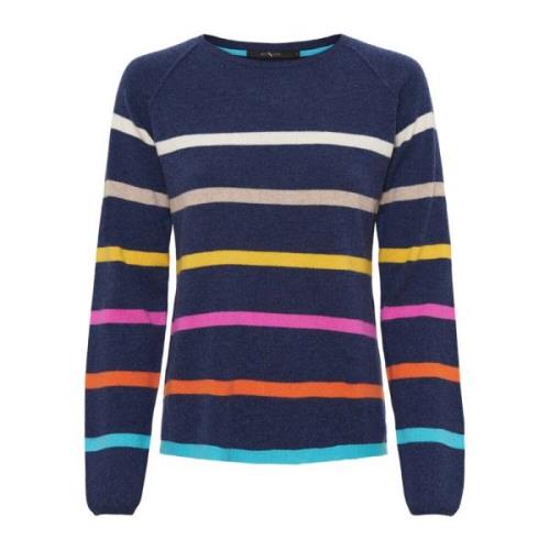 Cashmere Stripet Pullover Midnattsblå Melange