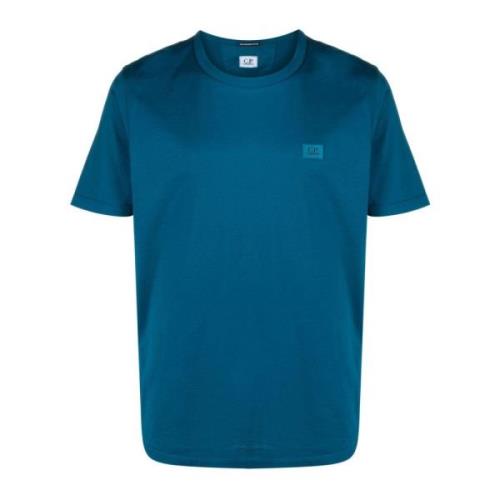 Blå Bomull Crew Neck T-skjorte