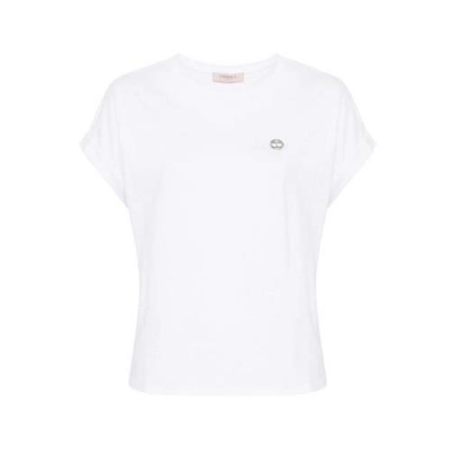 Hvit Oval T Bomull Jersey T-skjorte