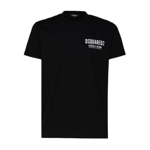 Sort Bomull T-skjorte med Logo Print