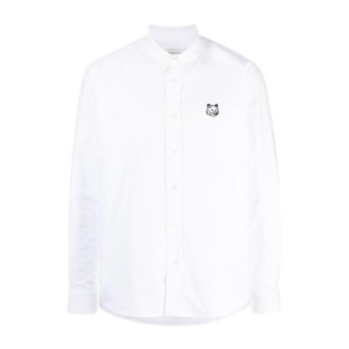 Hvit Oxford Bomull Skjorte med Fox Logo Broderi