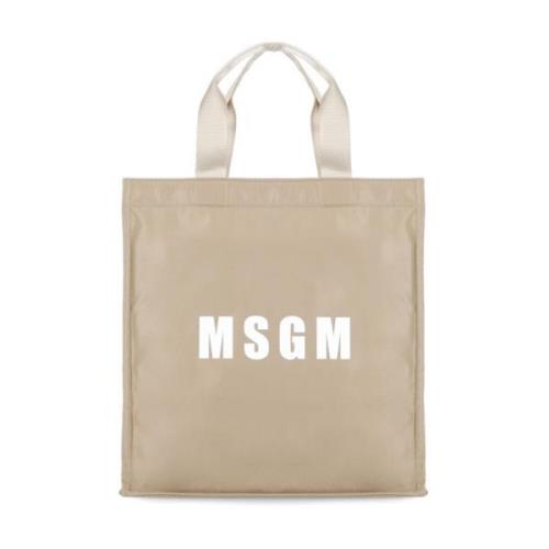 Beige Shoppingbag med Logo Print