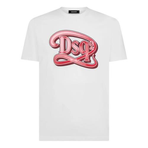 Hvit Bomull Jersey Logo Print T-skjorte