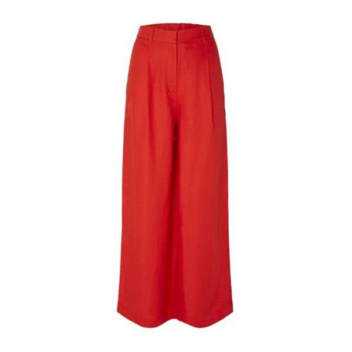 Lyra Hw Wide Linen Pant - Flame Scarlet