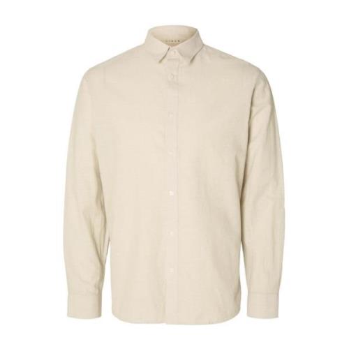 Beige Selected Slhslimnew-Linen Shirt Ls