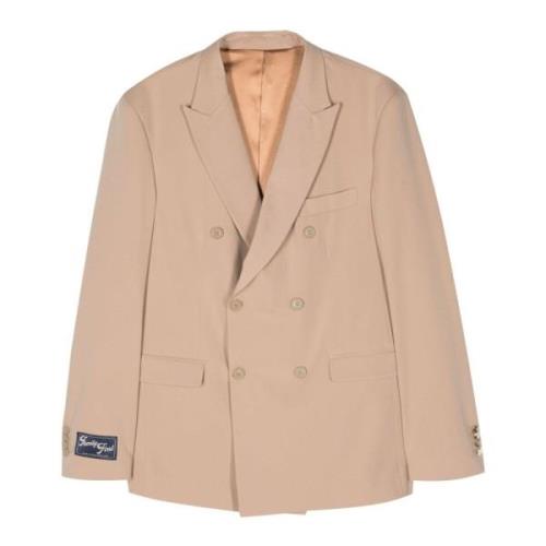 Beige Ull Dobbeltspent Blazer