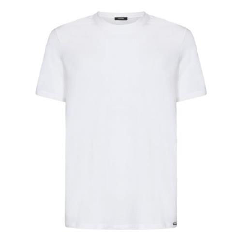 Hvit Ribbet Crewneck T-skjorte for Menn