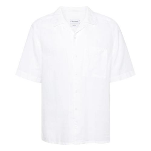 Hvit Calvin Klein Cuban Kortermet Lin Og Bomulls Skjorte - Hvit Skjort...